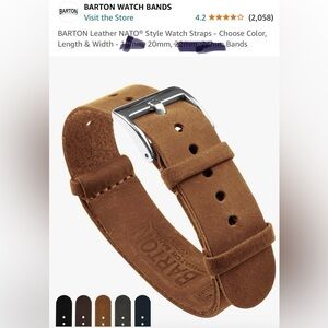 Barton 20 MM Leather NATO Style Watch Band- Gingerbread Brown